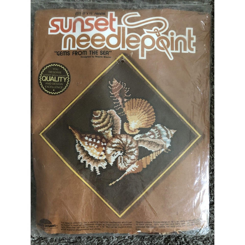 Sunset Designs Needlepoint Kit  "Gems From The Sea"  Vintage 1978 Beach Shells